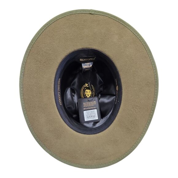 MEN'S BRUNO CAPELO WESLEY OLIVE/ GOLD WIDE BRIM PINCH FRONT FEDORA HAT. WE-976 - Picture 6 of 8